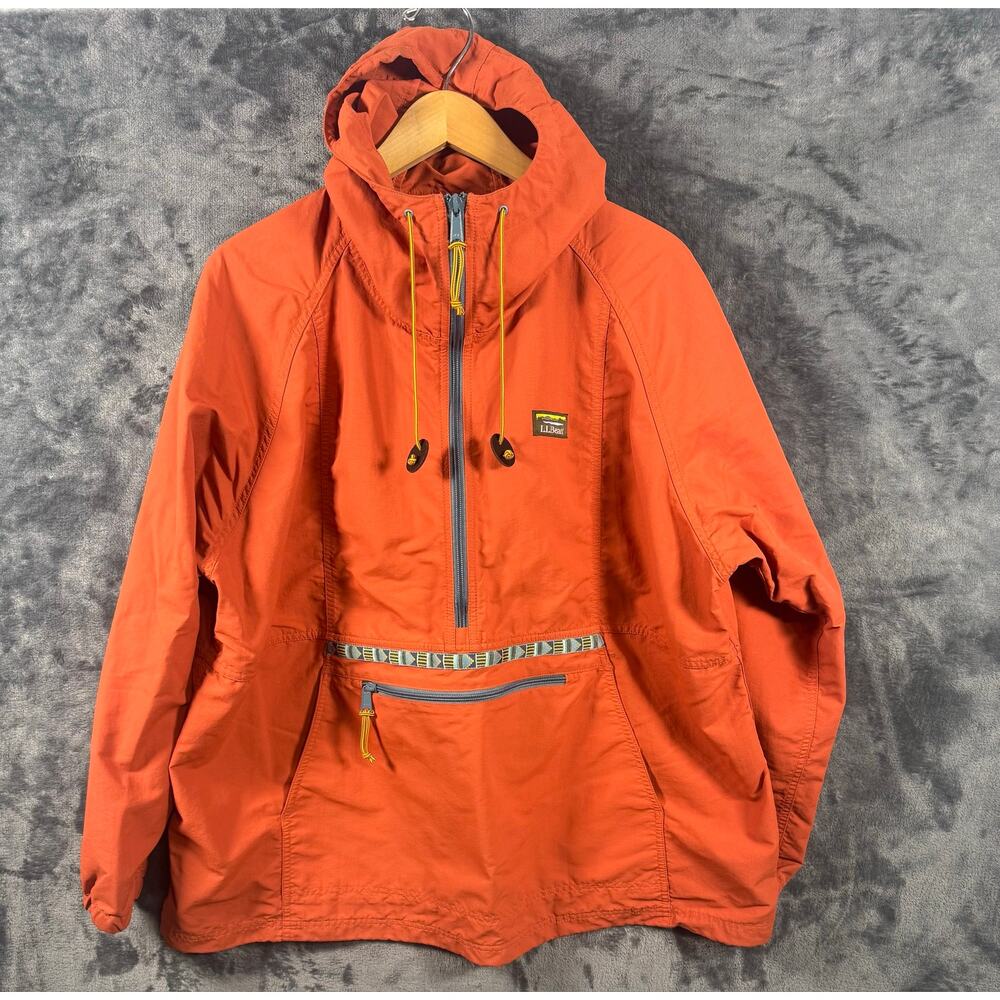 L.L. Bean Women's 2XL Mountain Classic Anorak Taped Orange 1/4 Zip Windbreaker